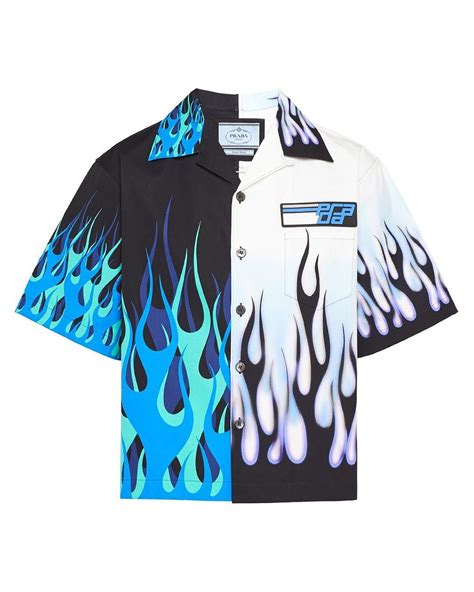 prada blue flame shirt|prada men's polo t shirt.